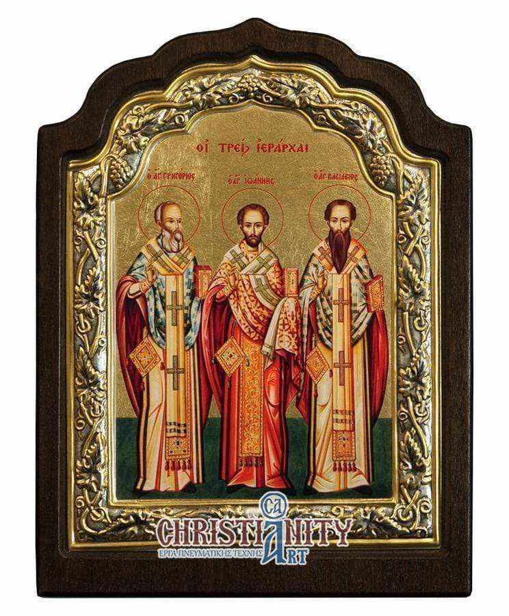 The Three Hierarchs - Silver image in wood, locally gilded - Mount Athos
