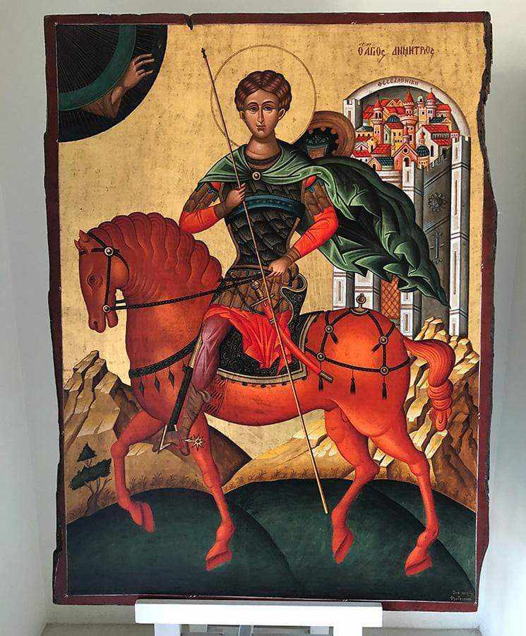 Saint Demetrius - 100% handmade wooden picture on canvas with gold background - Mount Athos — additional product image 3 from Christianity Art