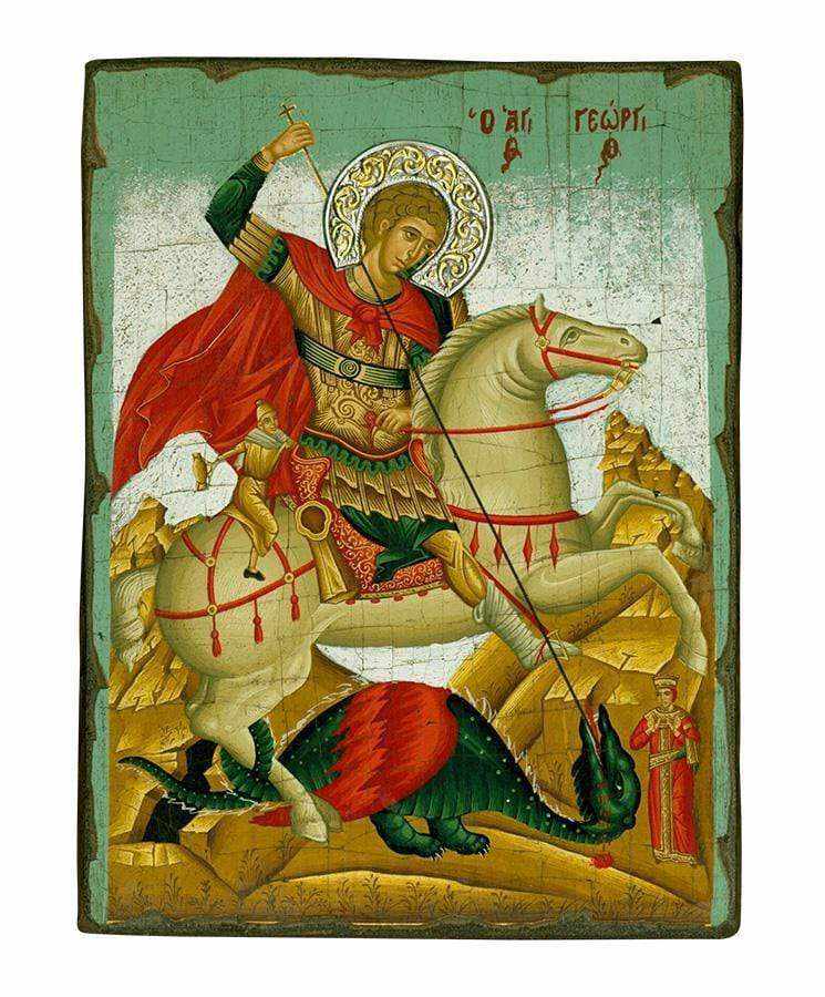 Saint Georgios - Aged wooden icon with silver halo locally gilded - Mount Athos — additional product image 5 from Christianity Art