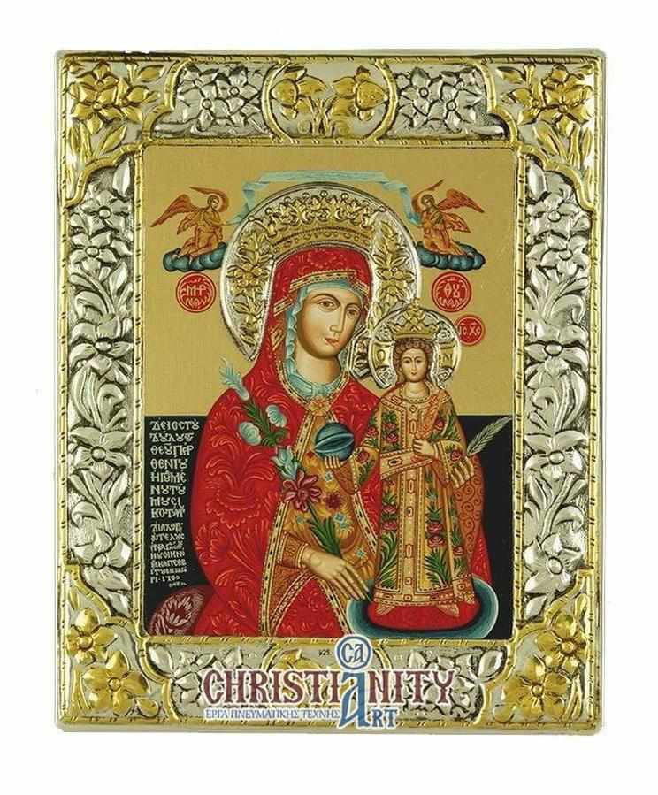 Virgin Mary of Rhodes - Silver image in wood, locally gilded - Mount Athos — additional product image 2 from Christianity Art