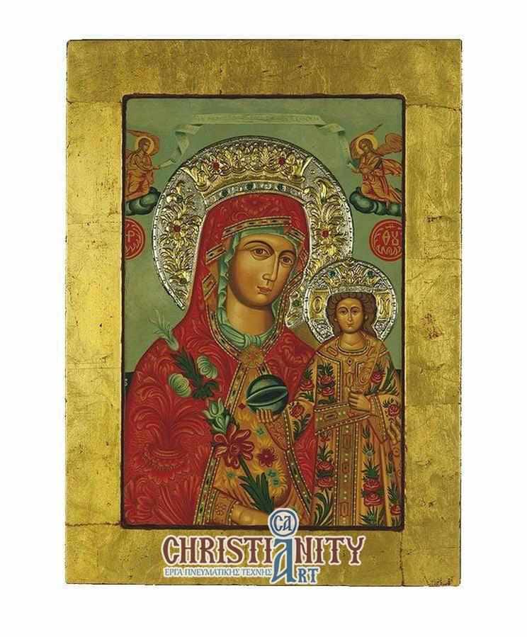 Virgin Mary of Rhodes - Old wooden image with silver halo locally gold plated - Mount Athos — additional product image 4 from Christianity Art