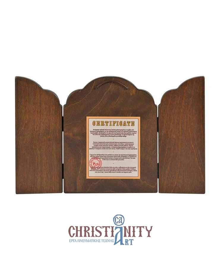 Jesus Christ Kazan - Old wooden icon triptych with silver halo locally gilded - Mount Athos — additional product image 2 from Christianity Art