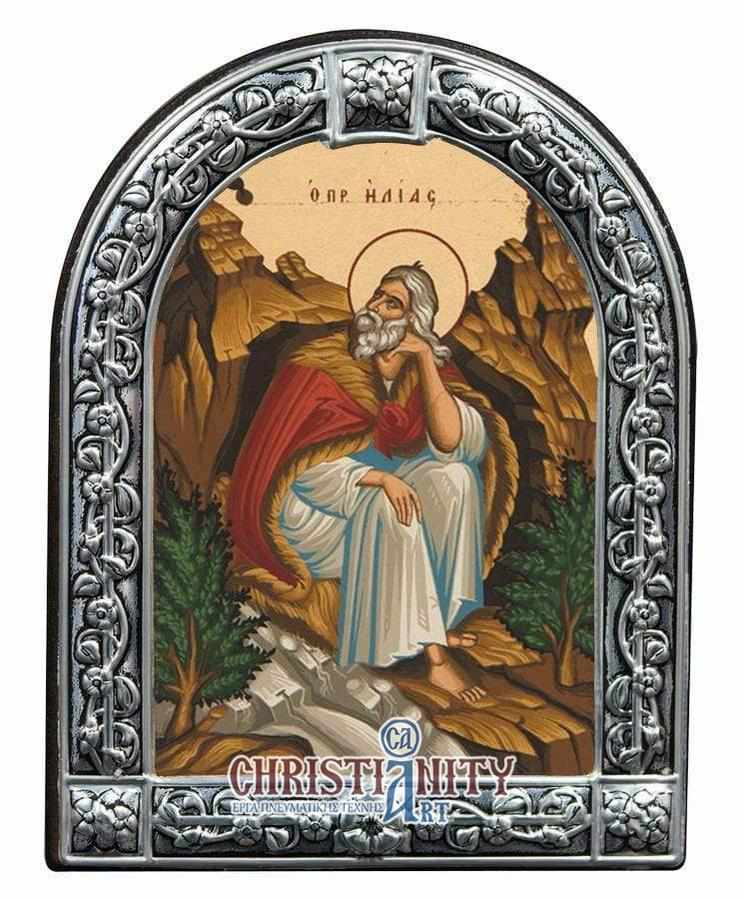 Prophet Elias - Image in wood with indelible metal frame - Mount Athos