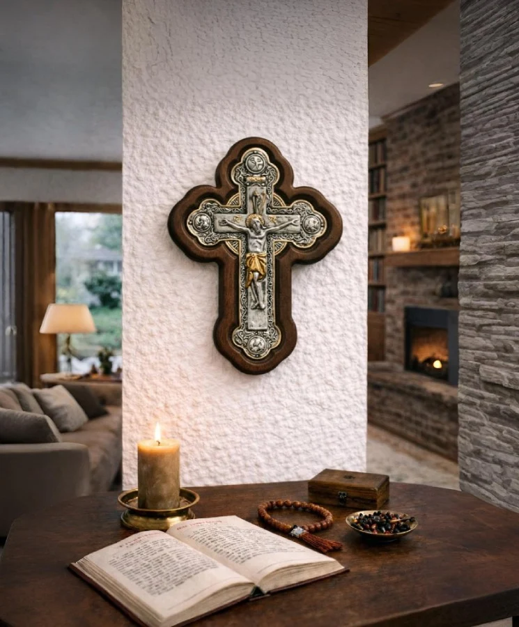 Saint Cross – Wooden Orthodox Cross of Blessing with relief Crucifixion — additional product image 2 from Christianity Art