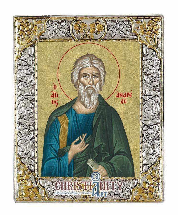 Saint Andrew - Silver icon on wood, locally gilded - Mount Athos — additional product image 8 from Christianity Art