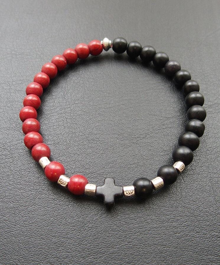 Howlite Bead Bracelet with Cross