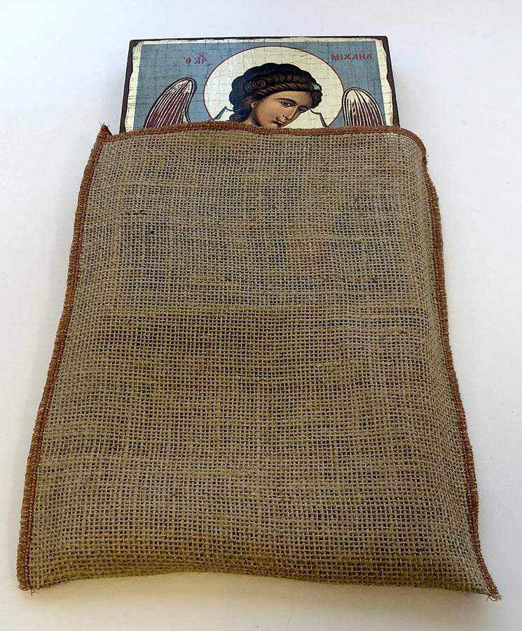 Saint Paisios - Wooden aged image on canvas with golden background - Mount Athos — additional product image 3 from Christianity Art