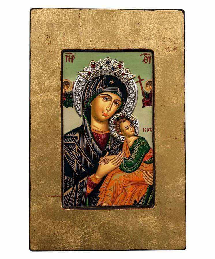Virgin Mary Permanent Help - Old wooden image with silver halo locally gilded - Mount Athos — additional product image 9 from Christianity Art