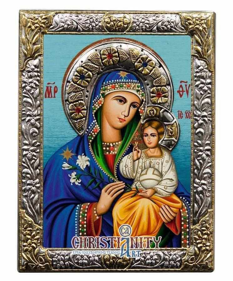 Virgin Mary of the Lilies - Silver image in wood, locally gilded - Mount Athos — additional product image 2 from Christianity Art