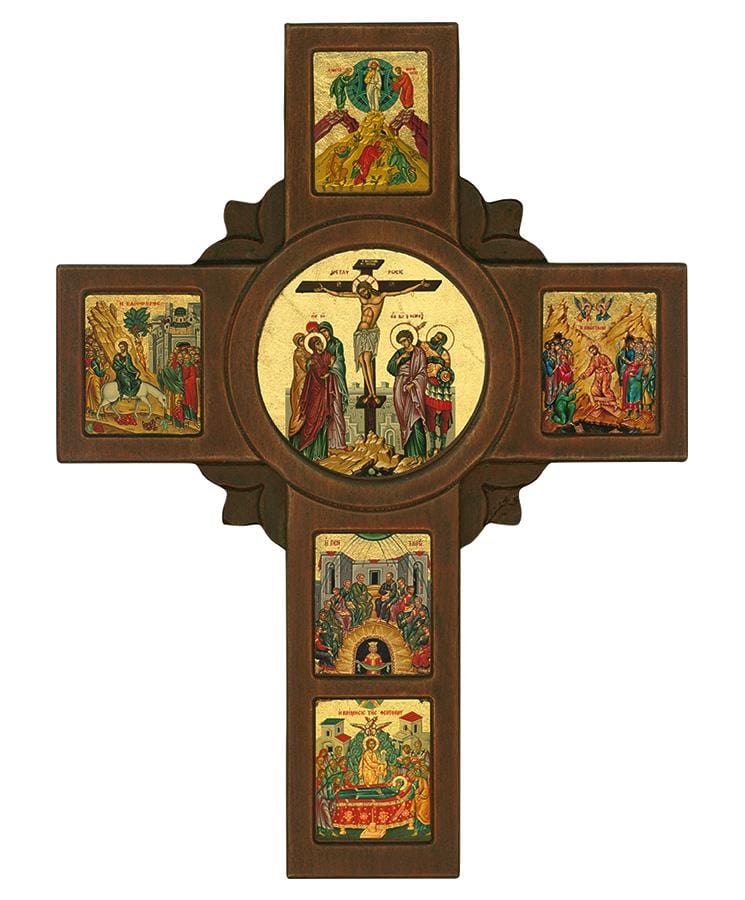 Wooden Cross of Blessing – Composition of Dodekaortos icons with the Crucifixion of Christ
