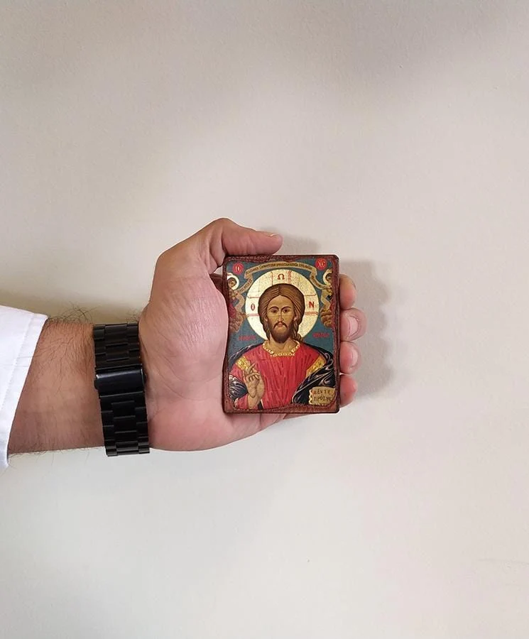 Christ Almighty - Wooden aged image on canvas with golden background - Mount Athos — additional product image 4 from Christianity Art