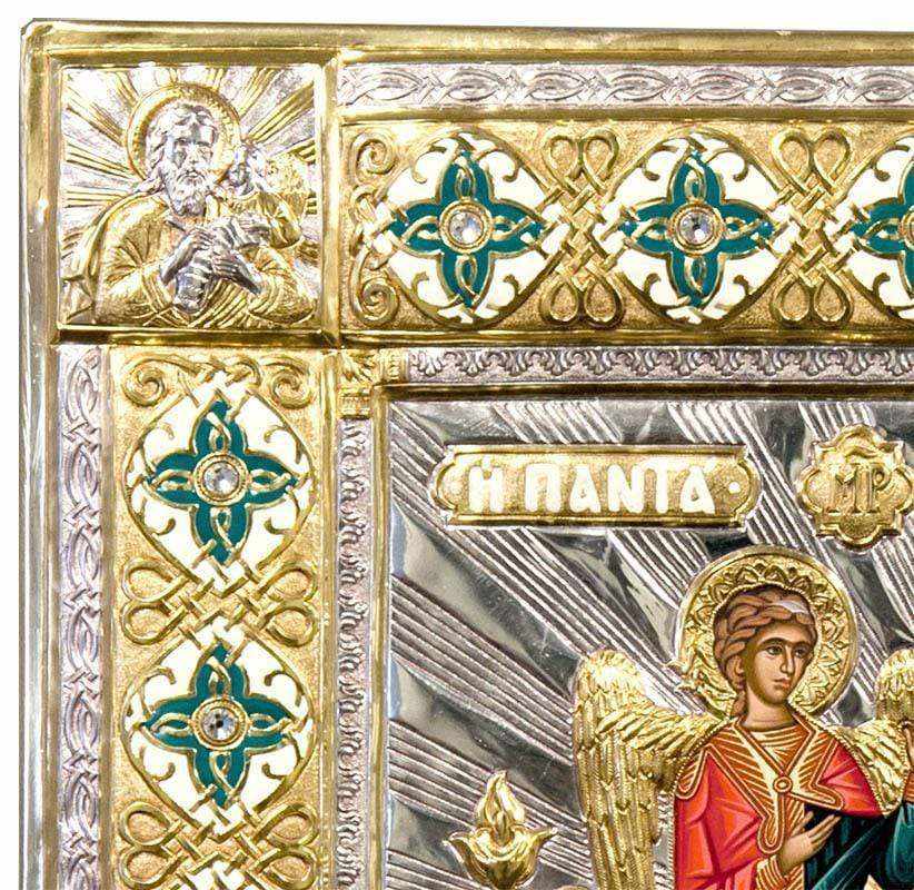 Virgin Mary Pantanassa - Silver image on wood, locally gilded and decorated with enamel - Mount Athos — additional product image 4 from Christianity Art