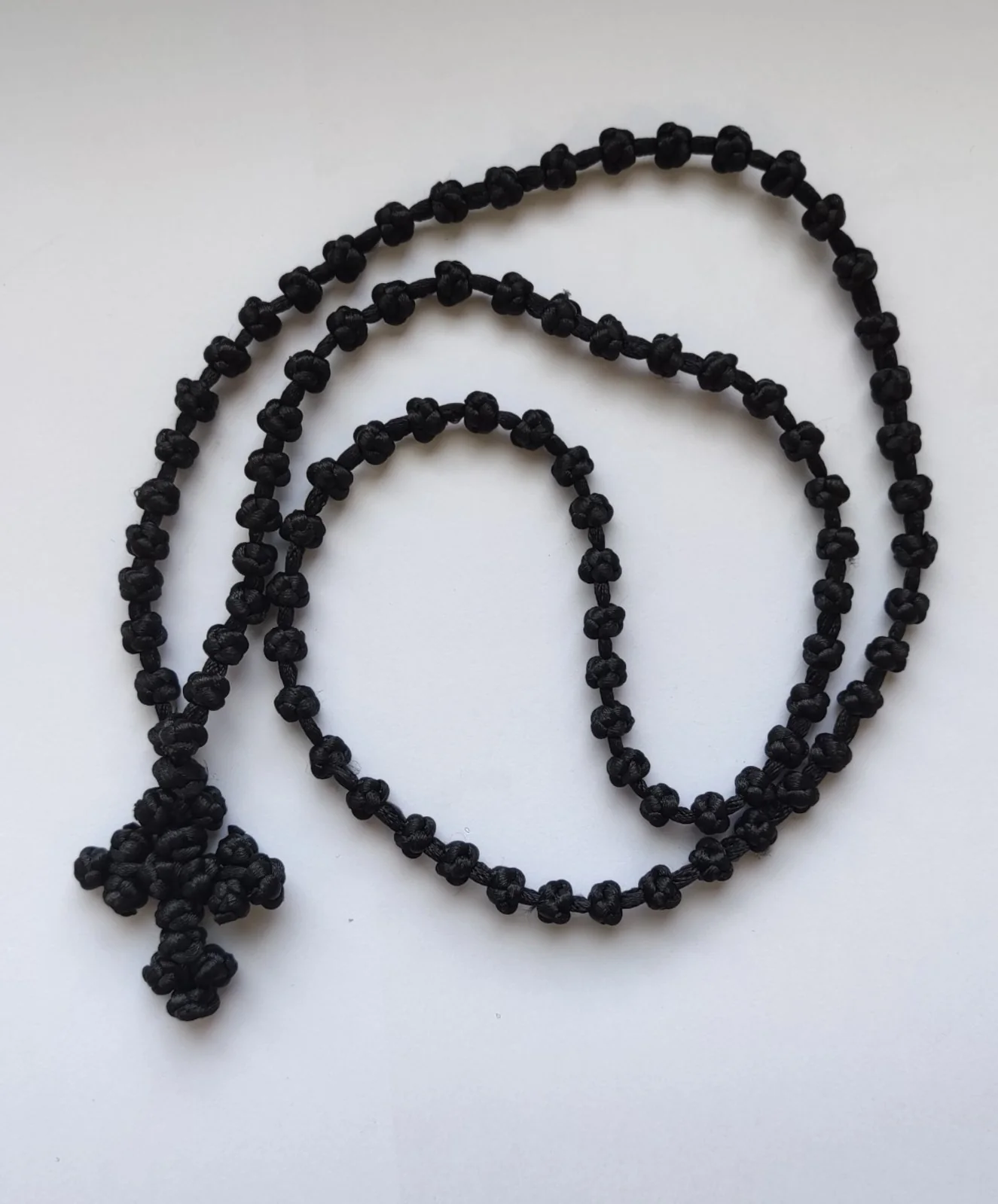 Athonite Waxed Prayer Rope with 100 Knots and Braided Cross – Black, Red or Blue — additional product image 2 from Christianity Art