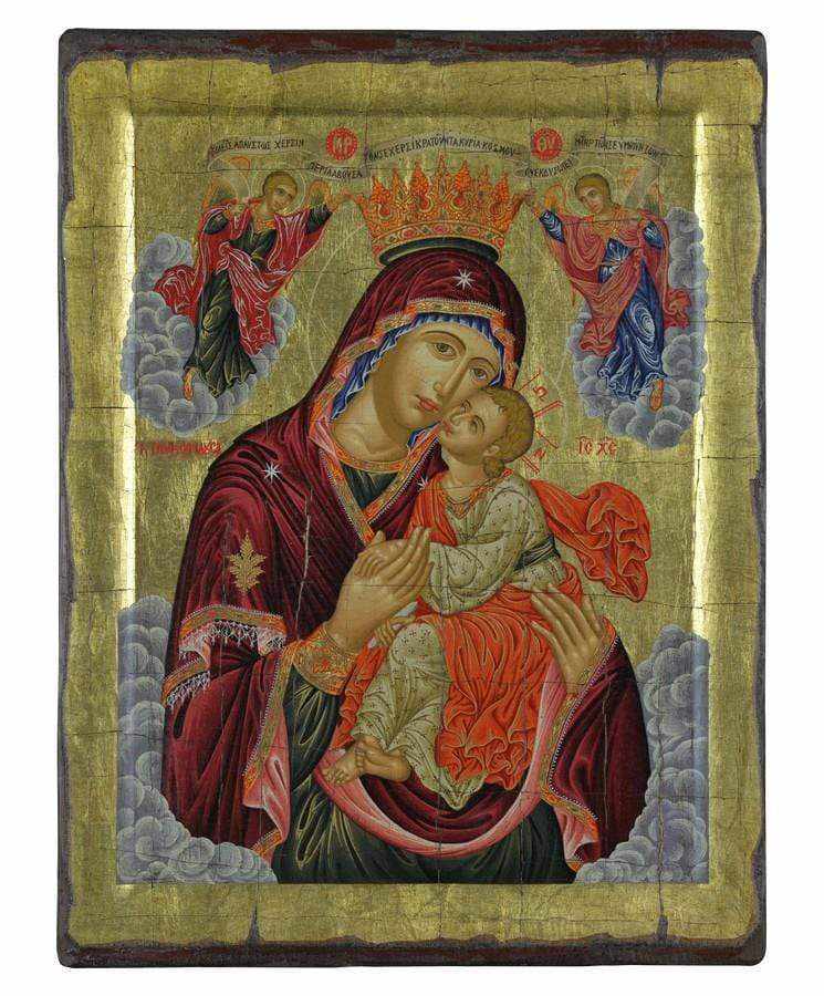 Virgin Mary Glylofilousa - Engraved wooden aged image on canvas with golden background - Mount Athos — additional product image 5 from Christianity Art