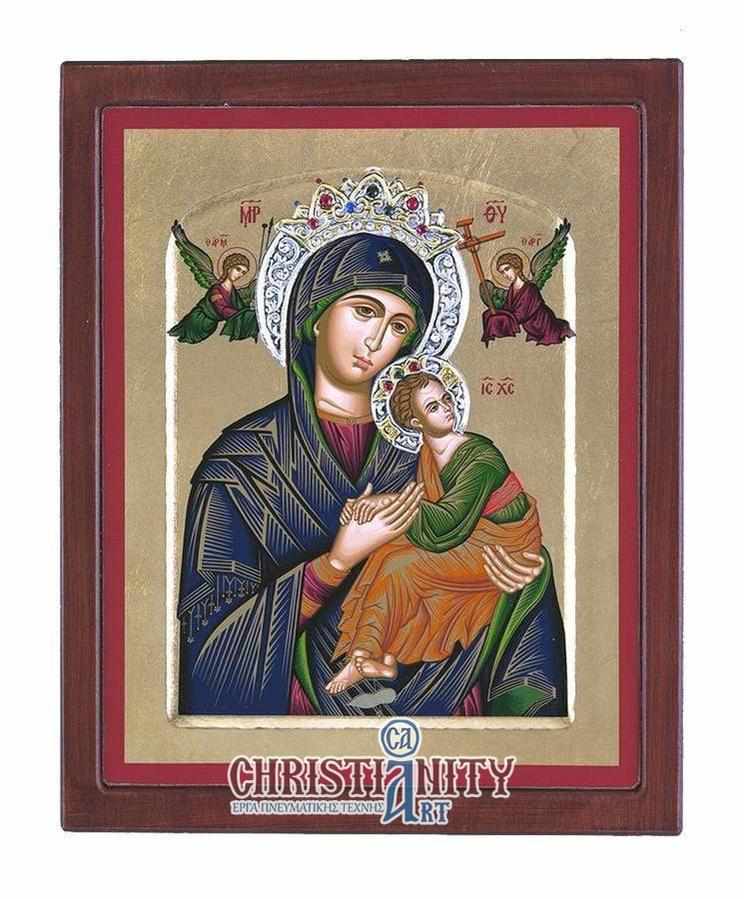Virgin Mary Permanent Help - Engraved wooden image with silver halo - Mount Athos — additional product image 3 from Christianity Art