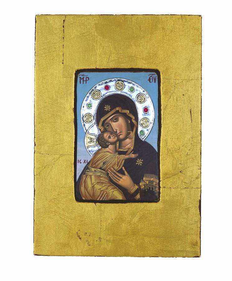 Virgin Mary Vladimir - Old wooden image with silver halo locally gold plated - Mount Athos — additional product image 9 from Christianity Art
