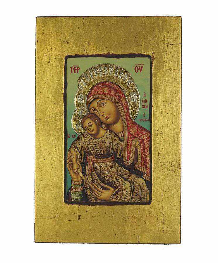 Virgin Mary Theotokos Eleousa - Old wooden icon with silver halo locally gold plated - Mount Athos — additional product image 7 from Christianity Art
