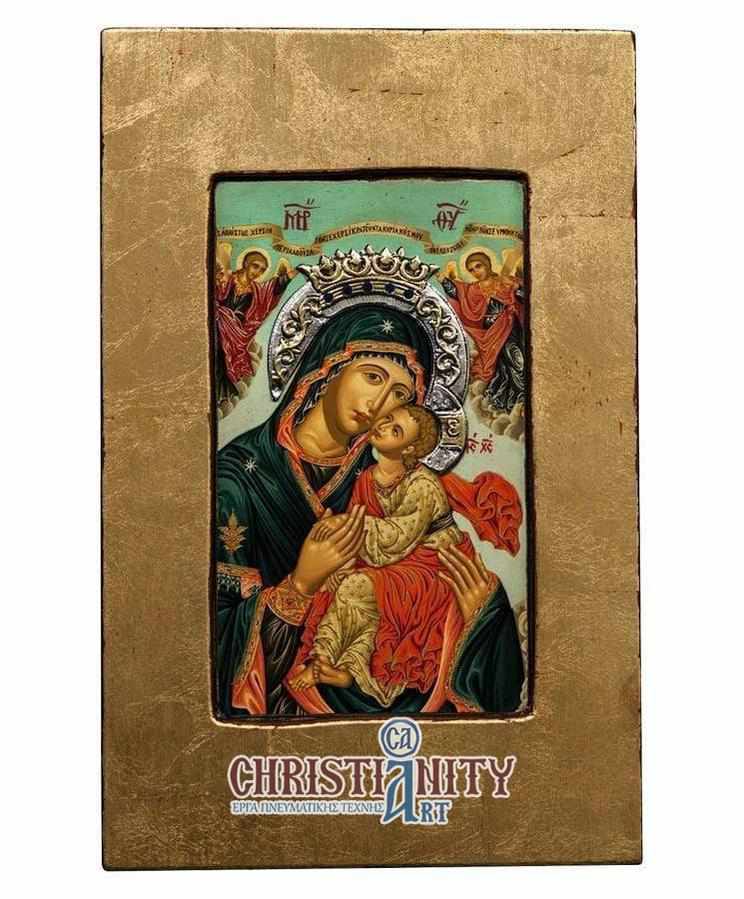 Virgin Mary Glylofilousa - Old wooden image with silver halo locally gold plated - Mount Athos — additional product image 2 from Christianity Art
