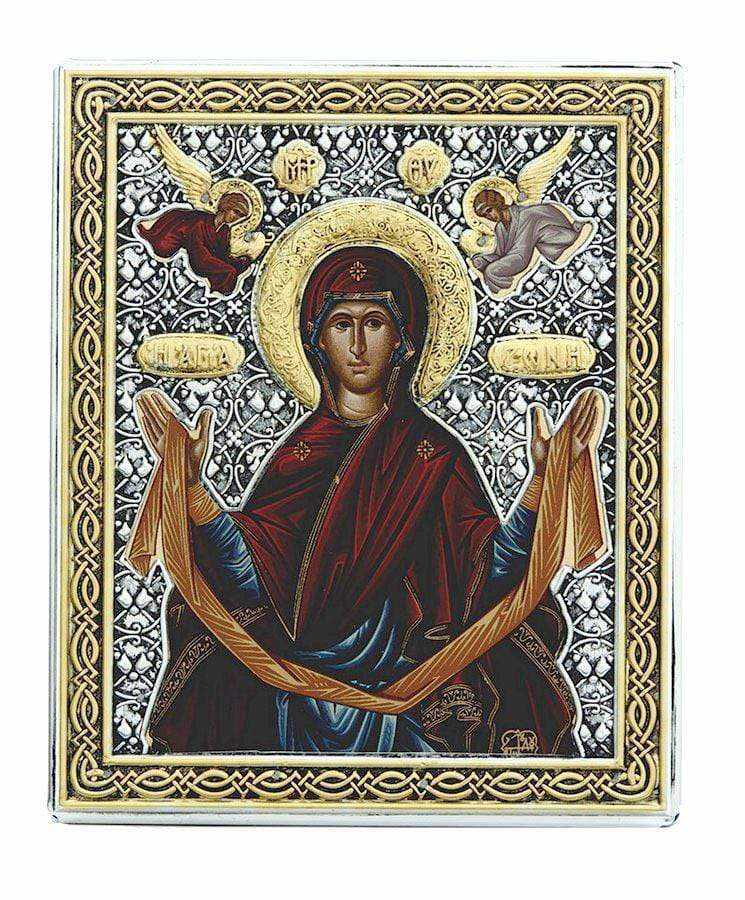 Holy Mary Zone - Silver image in wood, locally gold plated - Mount Athos — additional product image 7 from Christianity Art