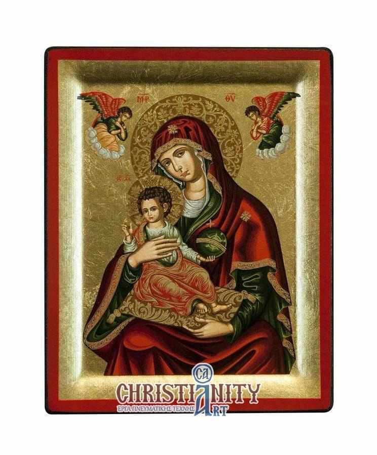 Virgin Mary Babykrateusa - Engraved wooden image on canvas with golden background - Mount Athos — additional product image 2 from Christianity Art