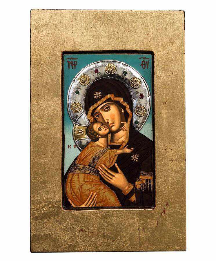 Virgin Mary Vladimir - Old wooden image with silver halo locally gold plated - Mount Athos — additional product image 10 from Christianity Art