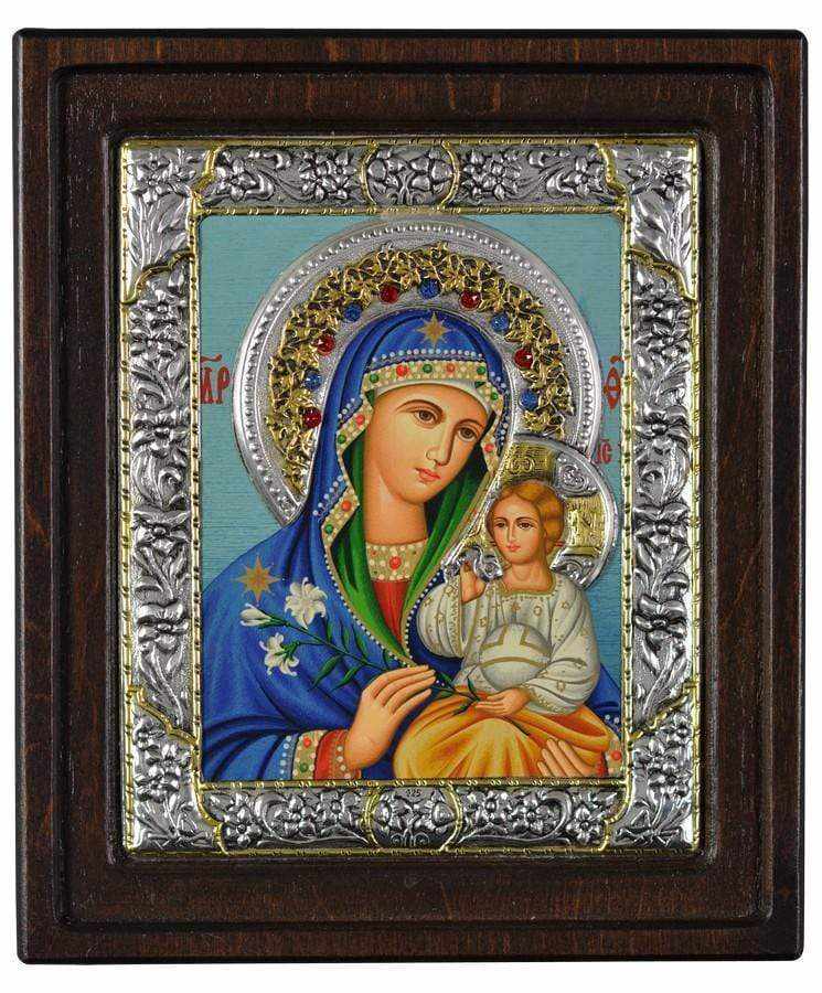 Virgin Mary and Baby - Silver image on wood, locally gilded - Mount Athos — additional product image 4 from Christianity Art