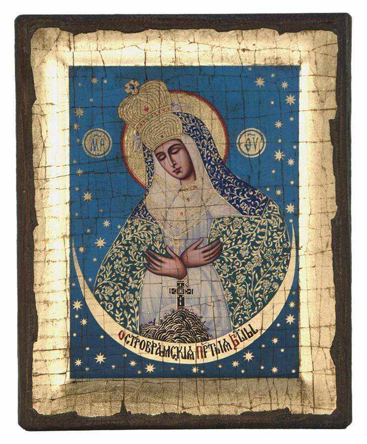 Virgin Mary Deomeni - Engraved wooden aged image on canvas with golden background - Mount Athos — additional product image 5 from Christianity Art