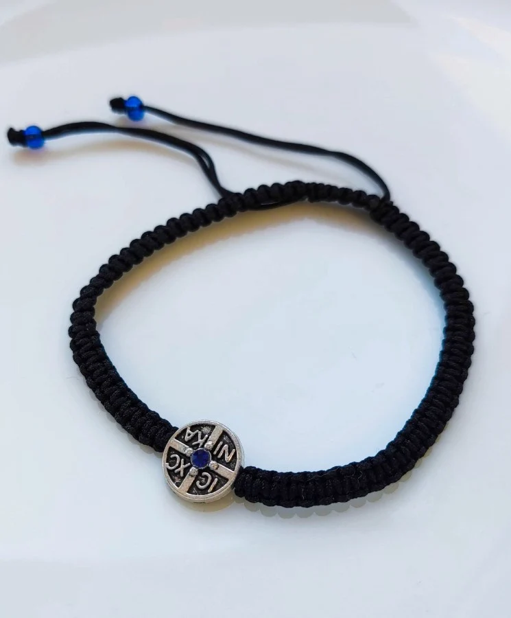 Athonite Waxed Prayer Rope Bracelet with IC XC NIKA Medal – Adjustable, 3 Colours — additional product image 2 from Christianity Art