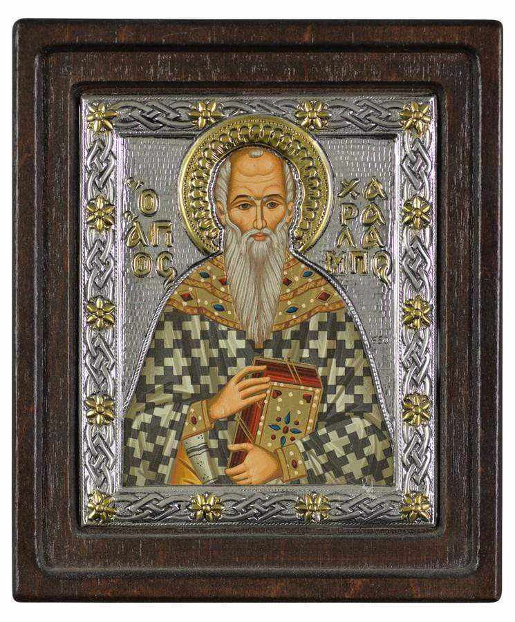 Saint Charalambos - Silver image on wood, locally gold plated - Mount Athos — additional product image 4 from Christianity Art