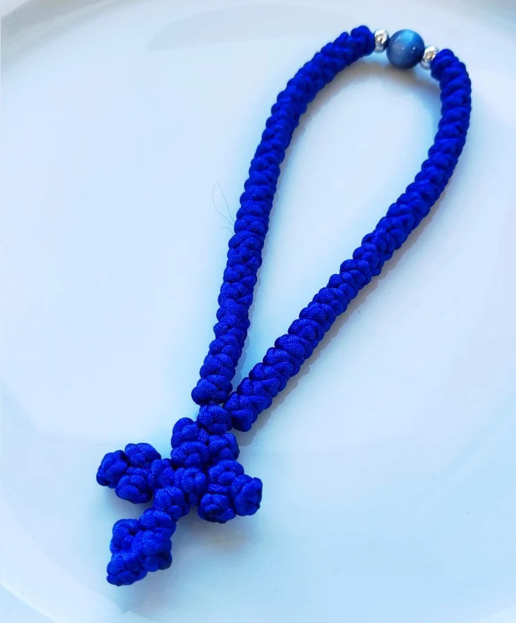 Athonite Waxed Prayer Rope with 50 Knots, Braided Cross & Beads – Available in 4 Colours — additional product image 2 from Christianity Art