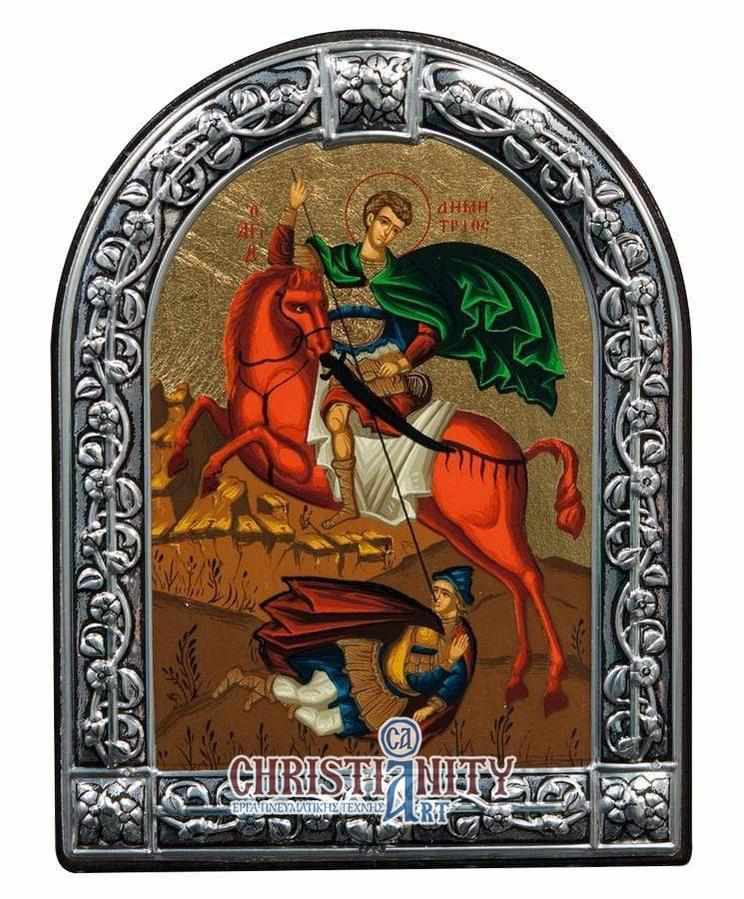 Saint Dimitrios - Image on wood with an indelible metal frame - Mount Athos