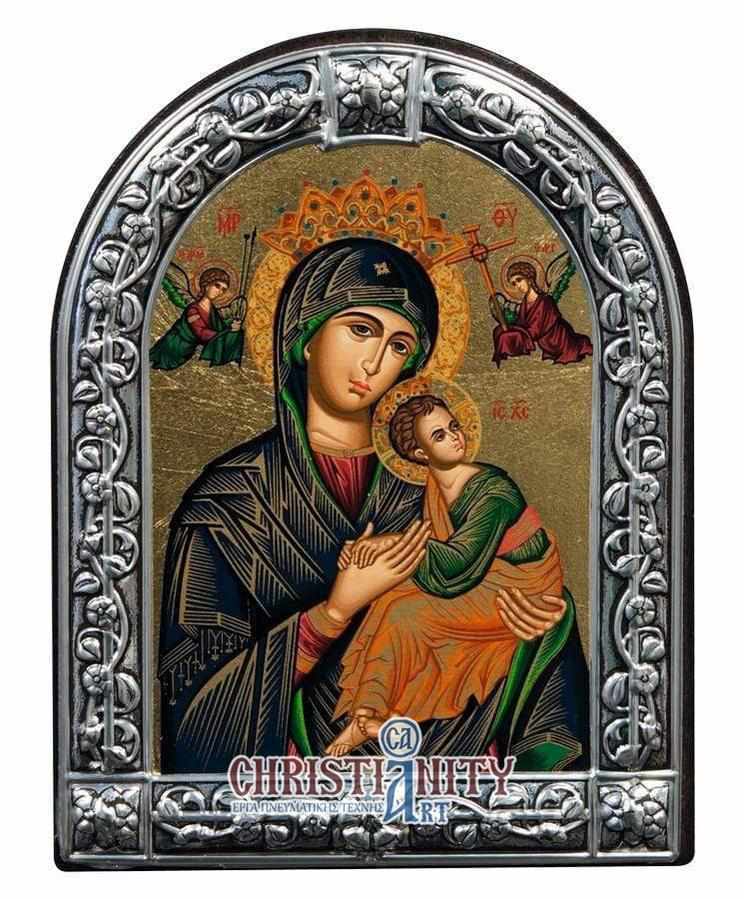 Virgin Mary Permanent Help - Image in wood with indelible metal frame - Mount Athos