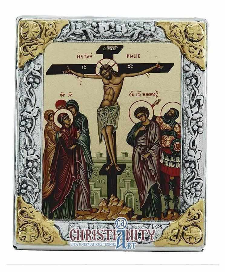 The Crucifixion of Christ - Silver image on wood, locally gilded - Mount Athos