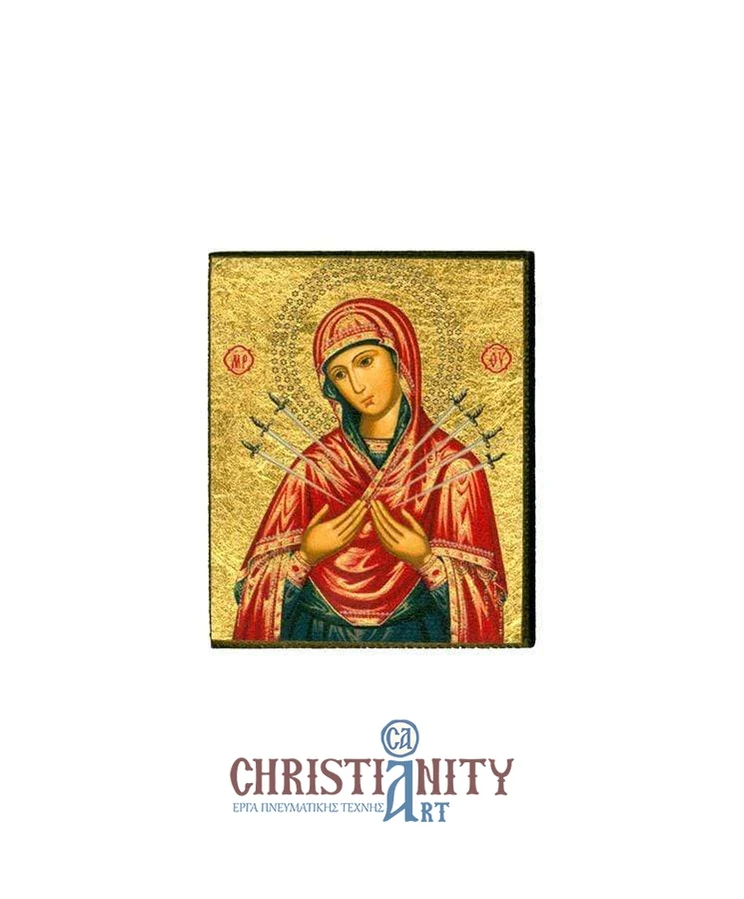 Virgin Mary with 7 Swords - Magnetic image on wood - Mount Athos
