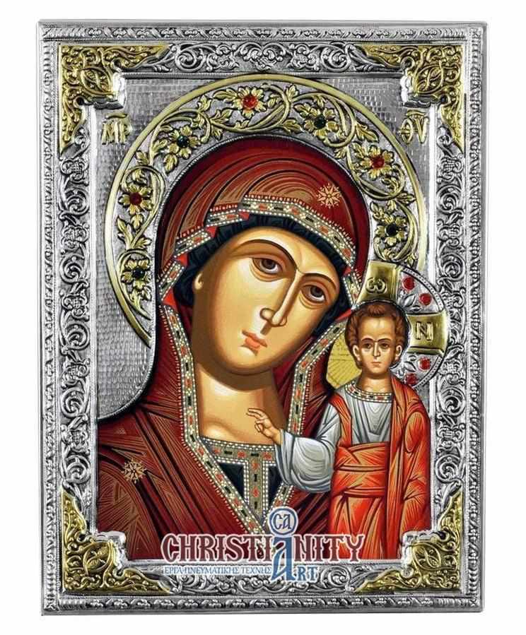 Our Lady of Kazan - Silver image in wood, locally gilded - Mount Athos — additional product image 2 from Christianity Art