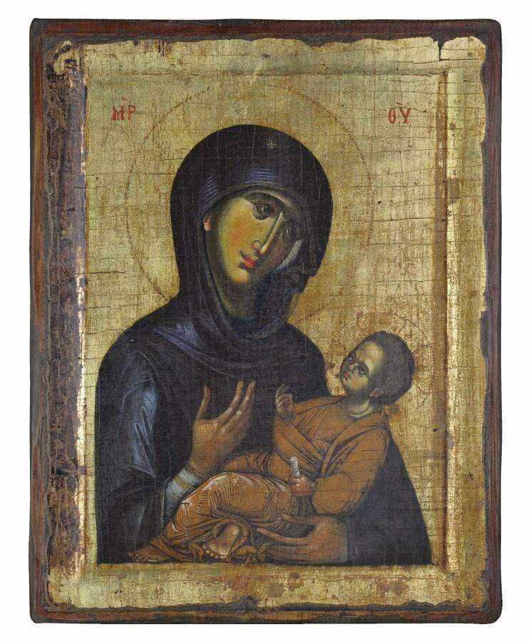 Virgin Mary Guide - Engraved wooden aged image on canvas with golden background - Mount Athos — additional product image 5 from Christianity Art