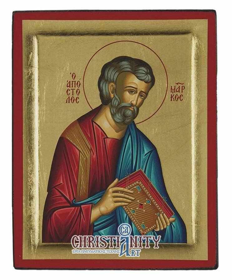 Apostle Marcos - Engraved wooden image on canvas with golden background - Mount Athos — additional product image 2 from Christianity Art