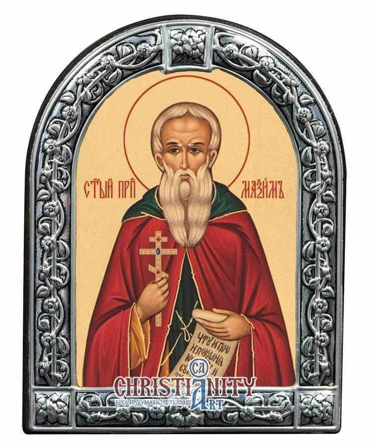 Saint Maximos - Image in wood with indelible metal frame - Mount Athos