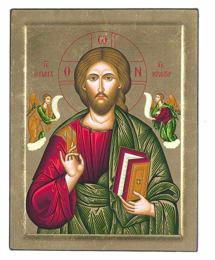 Christ Almighty - Engraved wooden image on canvas with golden background - Mount Athos — additional product image 5 from Christianity Art