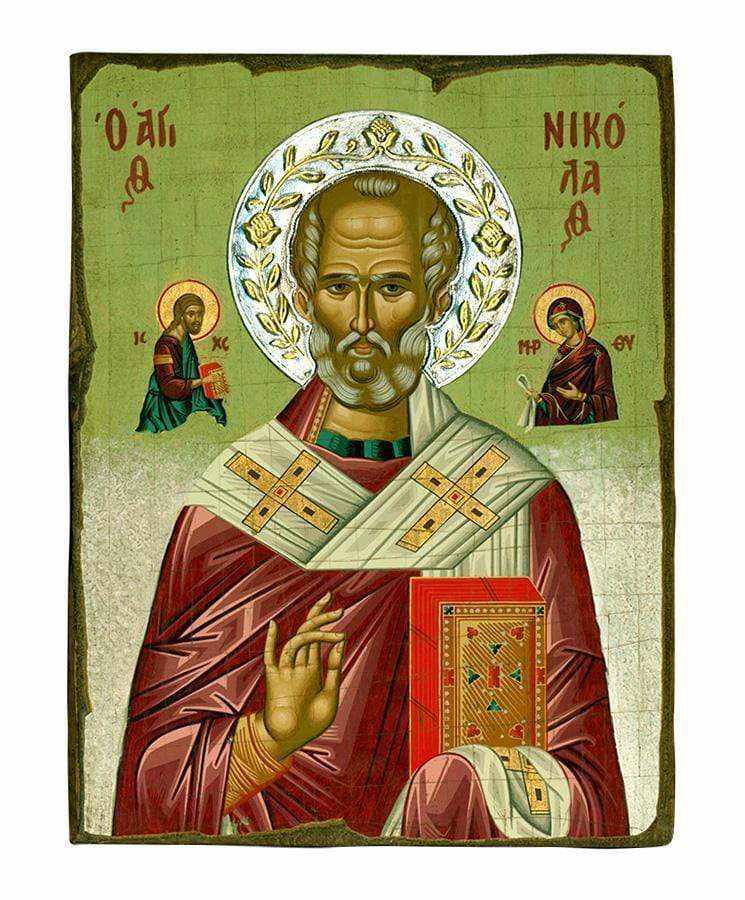 Saint Nikolaos - Old wooden image with silver halo locally gilded - Mount Athos — additional product image 5 from Christianity Art