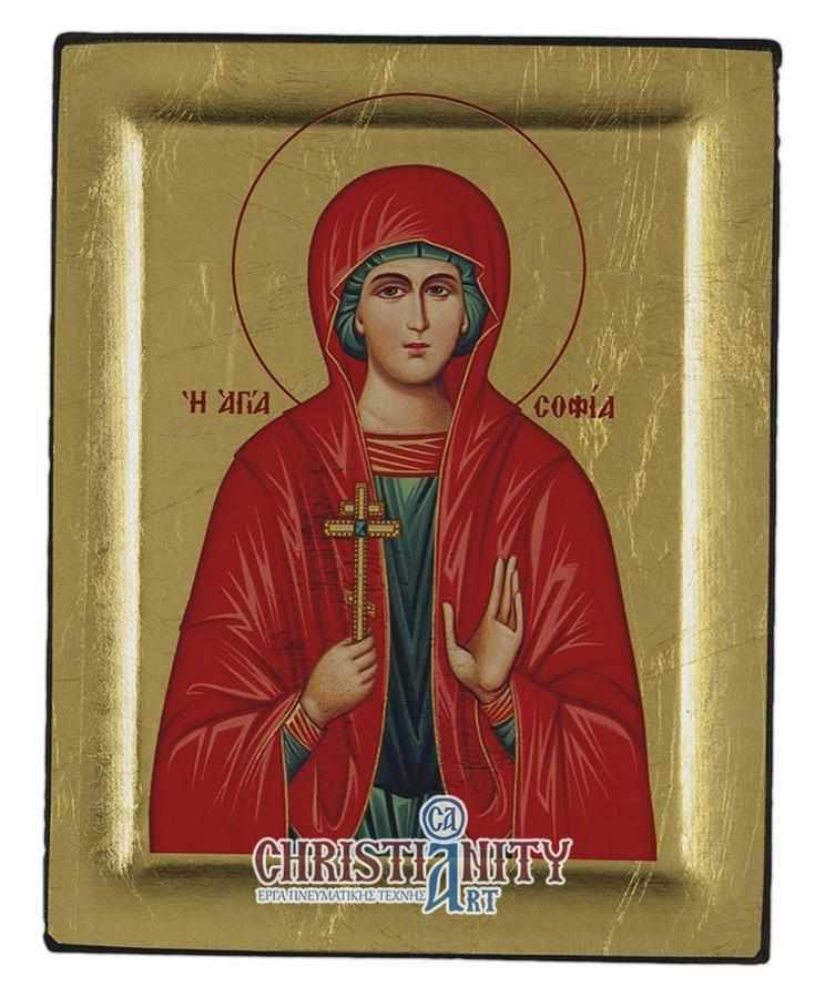 Hagia Sophia - Excavated wooden image on canvas with gold background - Mount Athos