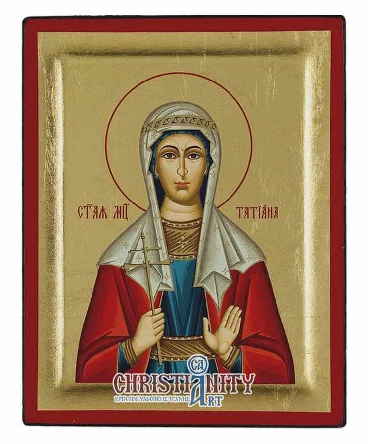 Saint Tatiana - Excavated wooden image on canvas with gold background - Mount Athos — additional product image 2 from Christianity Art