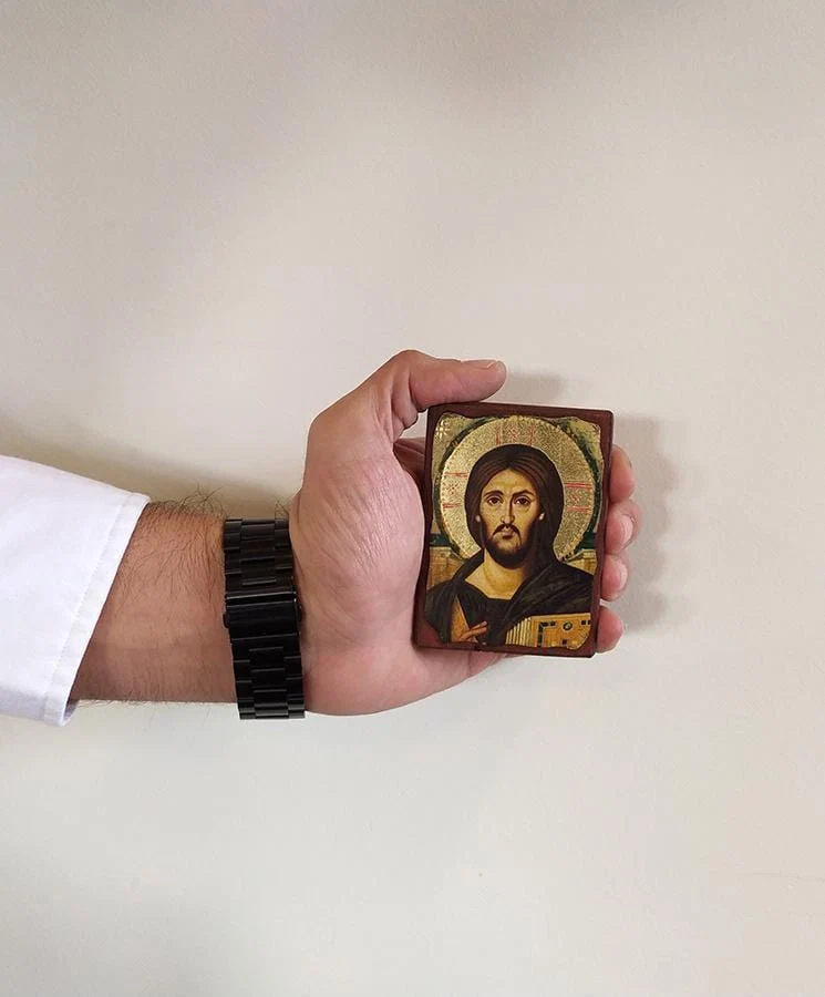 Christ Almighty - Wooden aged image on canvas with golden background - Mount Athos — additional product image 4 from Christianity Art