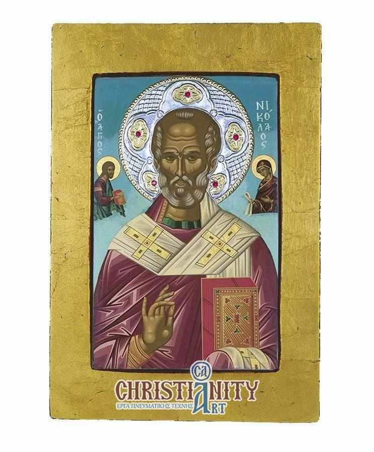 Saint Nikolaos - Aged wooden icon with a silver halo locally gilded - Mount Athos — additional product image 4 from Christianity Art