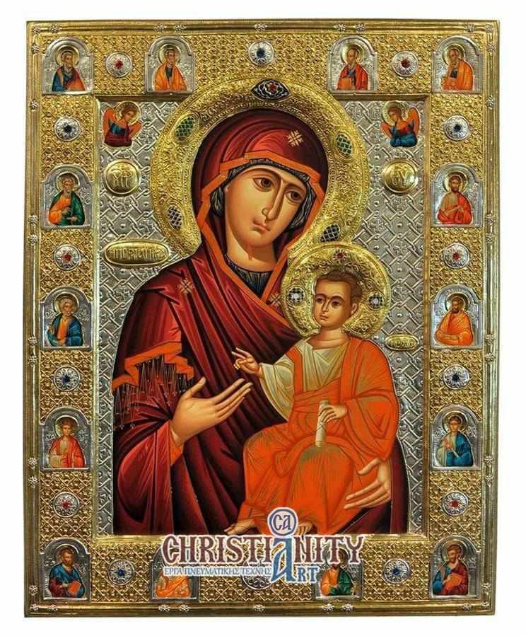 Virgin Mary Portaitissa - Silver image on wood, locally gilded - Mount Athos