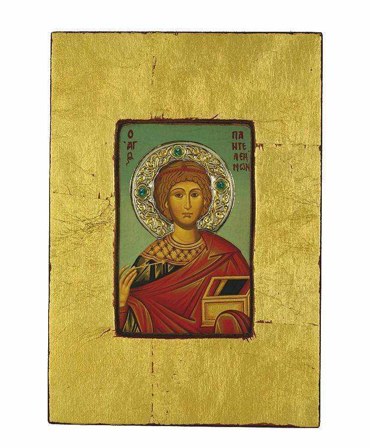 Saint Panteleimon - Old wooden image with silver halo locally gold plated - Mount Athos — additional product image 5 from Christianity Art