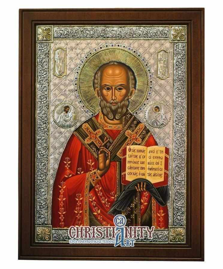 Saint Nikolaos - Silver icon on wood, locally gilded - Mount Athos