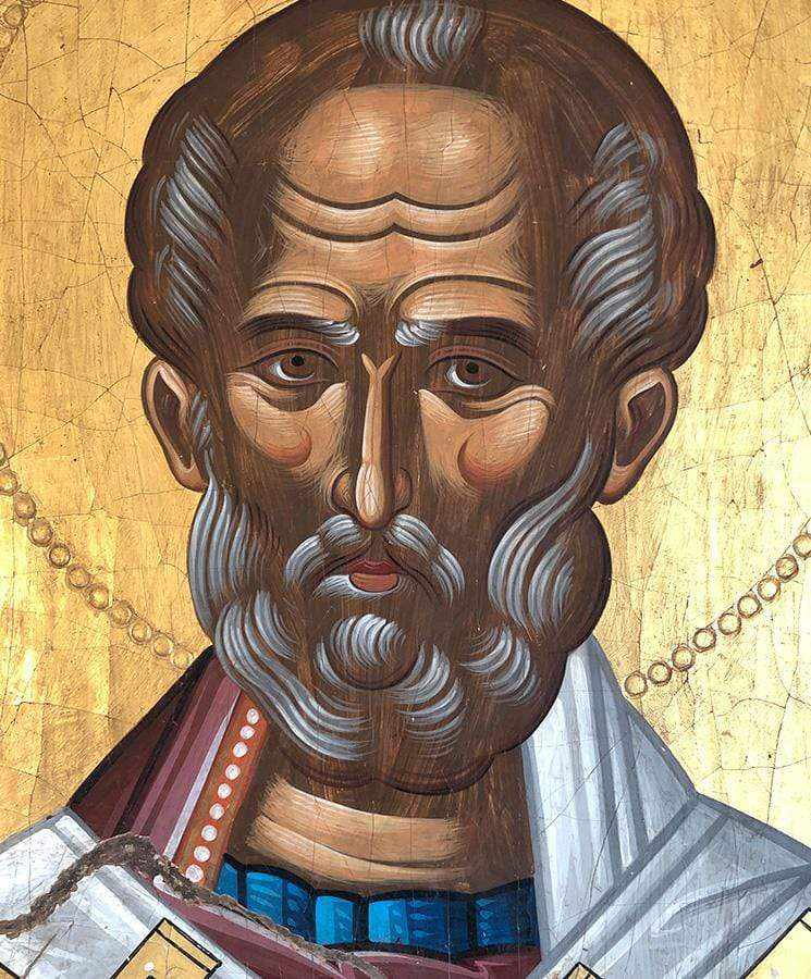 Saint Nikolaos - 100% handmade wooden image on canvas with golden background - Mount Athos — additional product image 4 from Christianity Art
