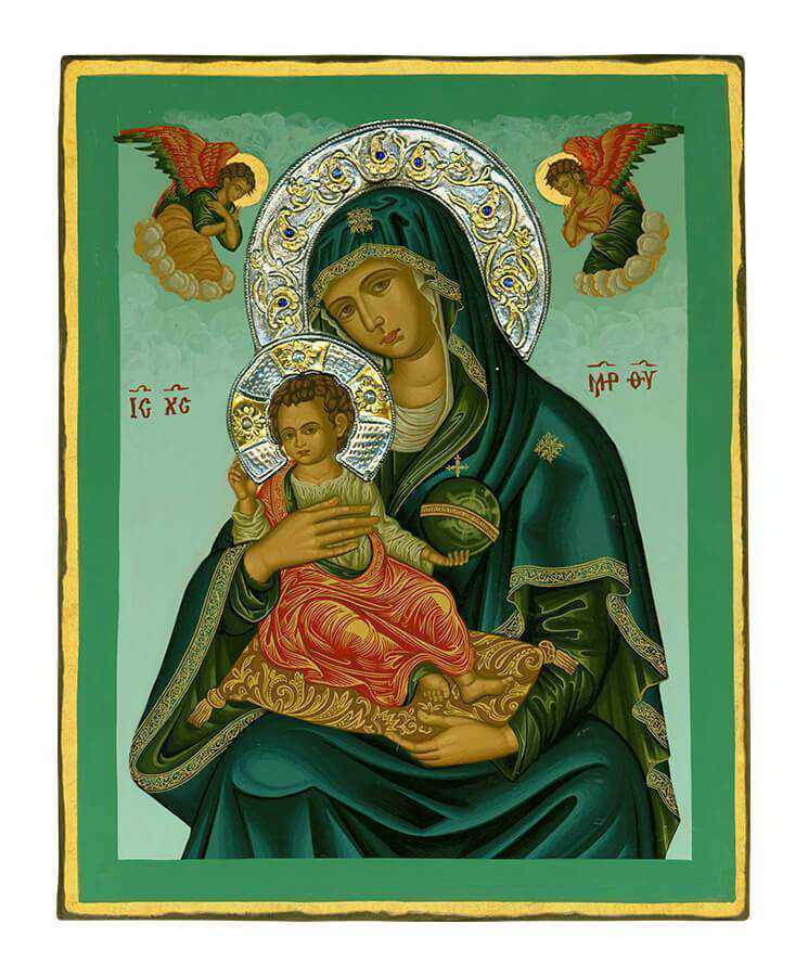 Virgin Mary Babykrateusa - Old wooden image with silver halo locally gilded - Mount Athos — additional product image 5 from Christianity Art