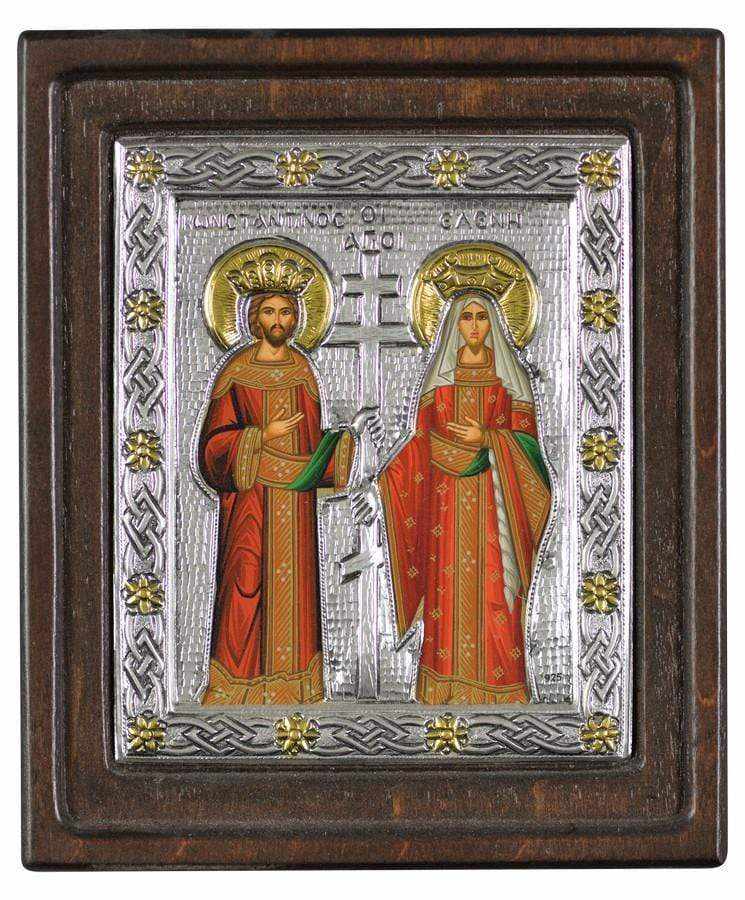 Saint Constantine and Saint Helen - Silver icon on wood, locally gilded - Mount Athos — additional product image 4 from Christianity Art